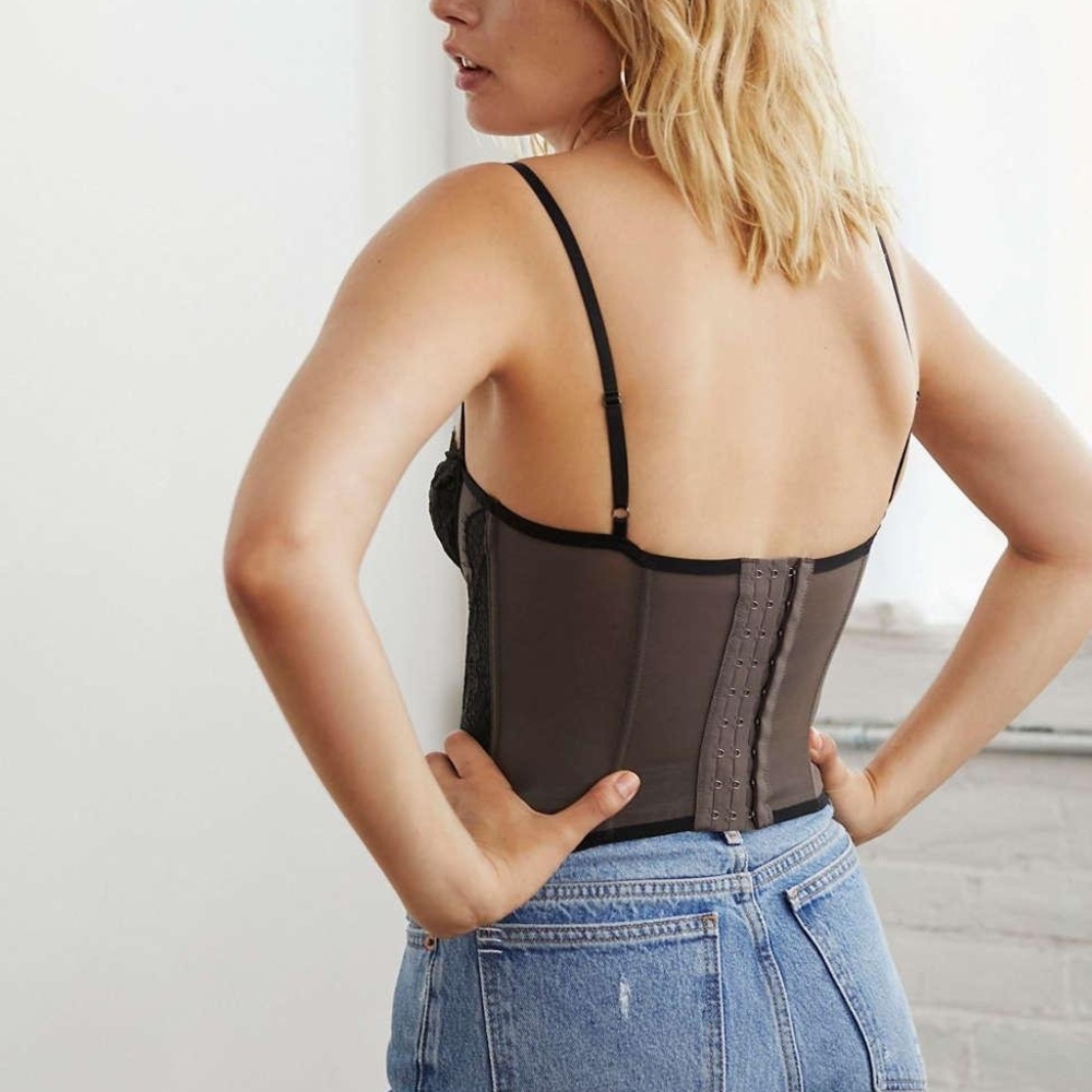 NWT Urban Outfitters Out From Under Modern Love Corset Washed Black Size Small - Picture 2 of 4
